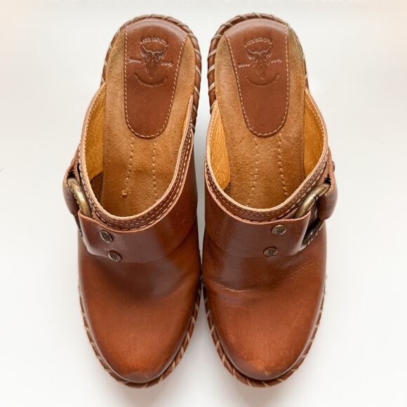 Frye Charlotte Ring Harness Brown Leather Clogs Cognac Brown Size 6M - Picture 4 of 11